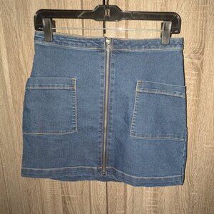 *3 FOR $9* Refuge Dark Wash Navy Zip Zipper Front Short Mini Denim Jean Skirt M